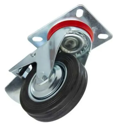 RUEDA GOMA NEGRA 100 MM C BASE Y FRENO 